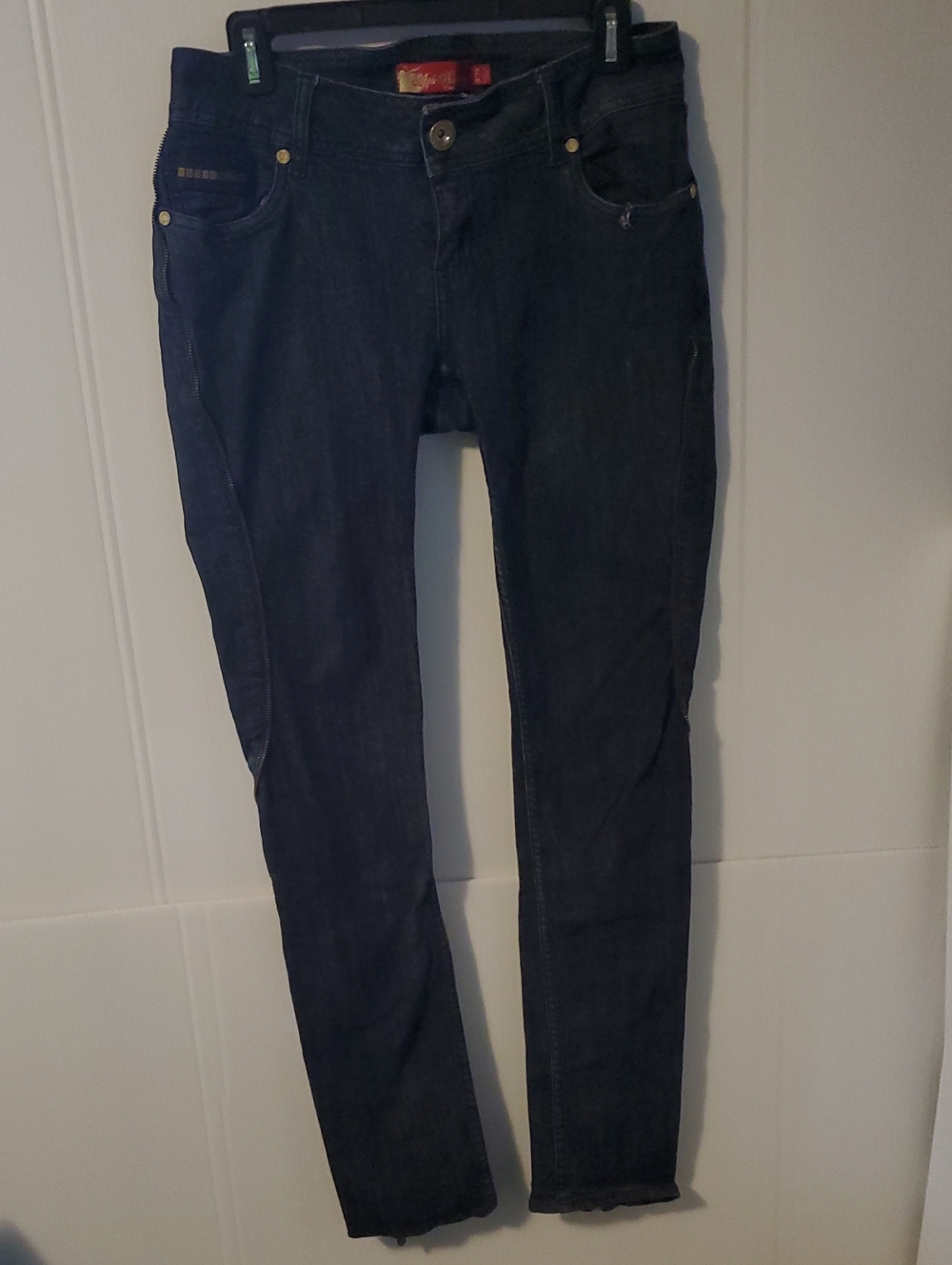 Vintage Apple Bottoms Women's Dark Blue Skinny Jeans Zipper Detail Size 9/10